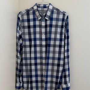 Express Men's Blue and Gray Plaid Shirt